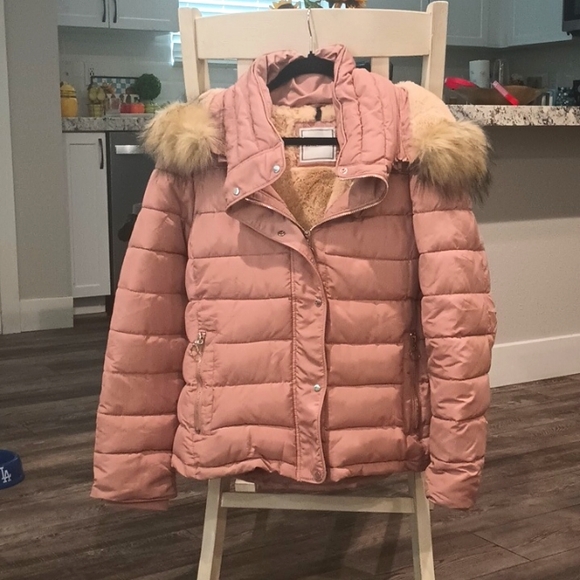 Pink fur lined winter coat, Royal Matrix, worn once in the house. Snow adventure - Picture 1 of 3
